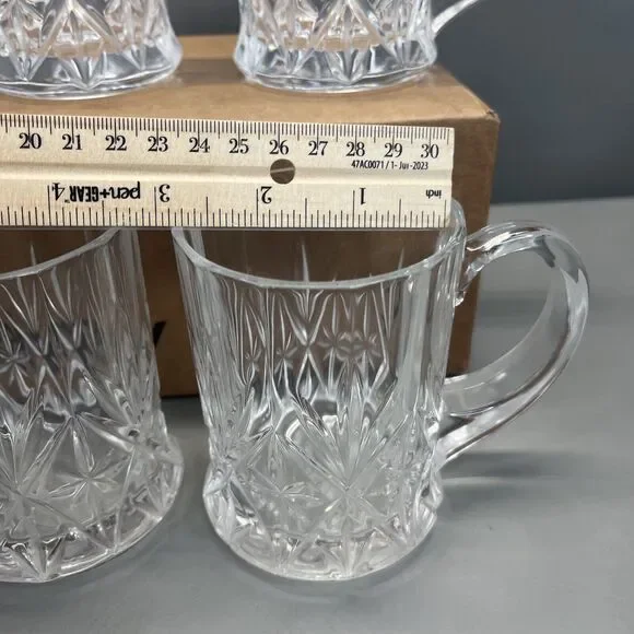CRISTAL D'ARQUES DURAND Chantilly Taille Beaugency MUG Glass SET Coffee Set 4 - Picture 4 of 7
